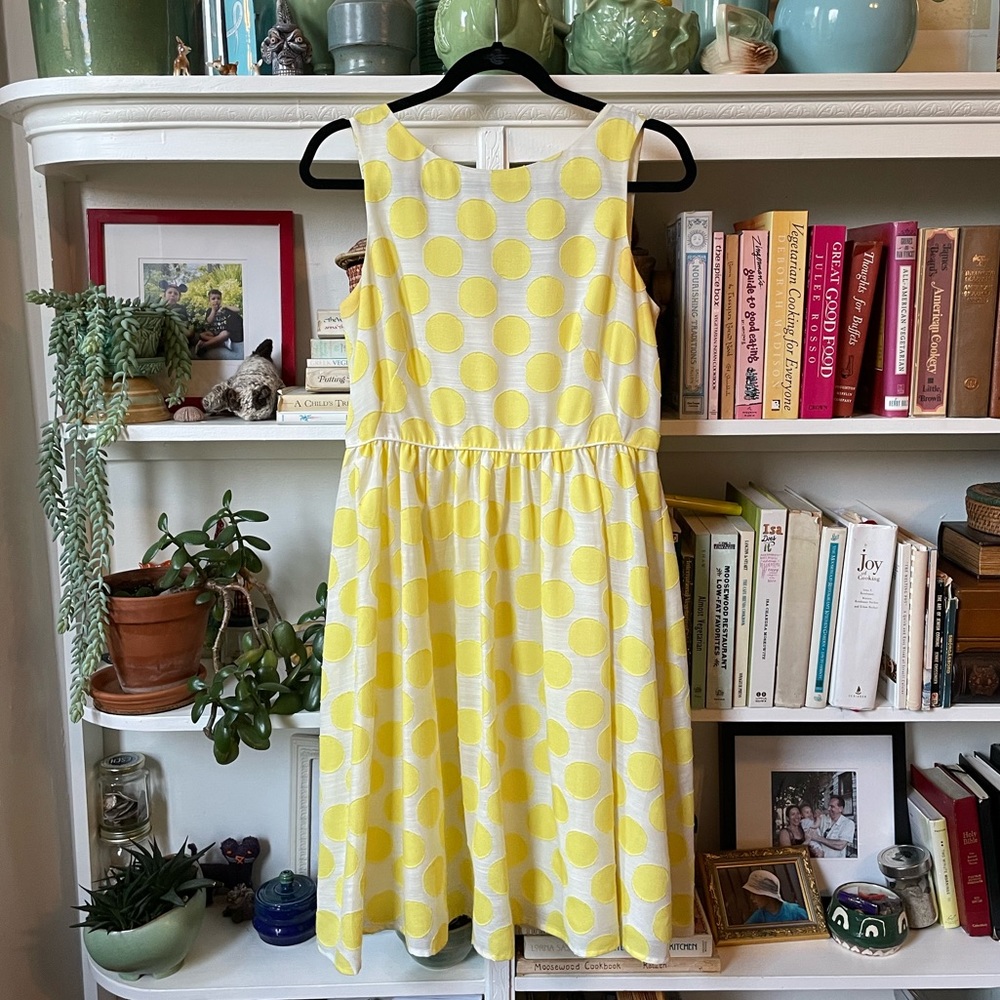 Ann Taylor Loft Sleeveless Yellow Polka Dot Midi Dress